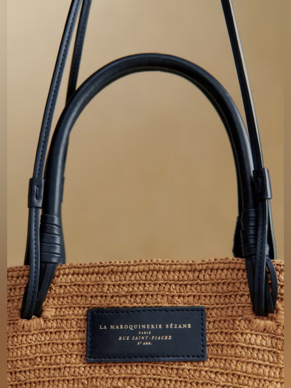 Sézane Justine Basket Bag in Deep Natural Raffia and Navy Handles - Picture 3 of 15